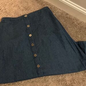 Classic Blue Button-Front A-Line Denim Skirt